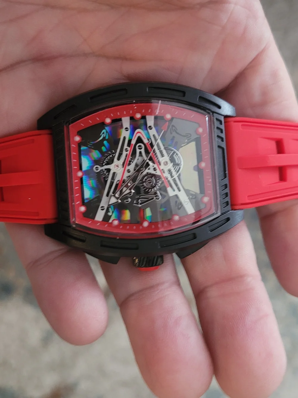 Red Sports Skeleton Dial Watch - Unbranded